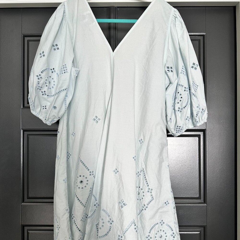 Ganni shirred broderie anglaise cotton mini dress